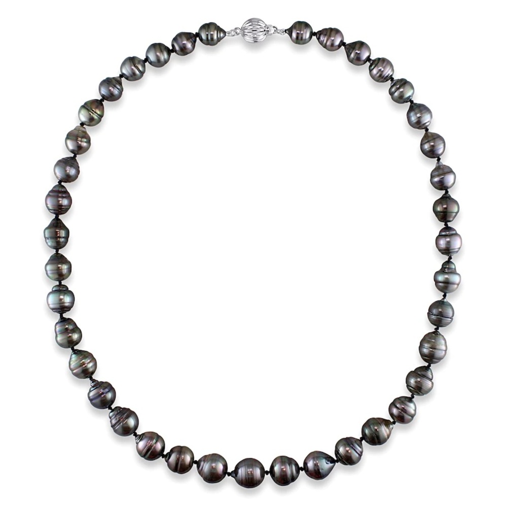 Tahitian Pearl Necklace 18” 14k White Gold Clasp Grey/Black 8-10mm NEW IN BOX - Picture 9 of 12